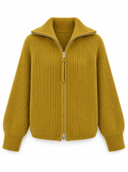 Mustard Zip Wool Knit Cardigan product view