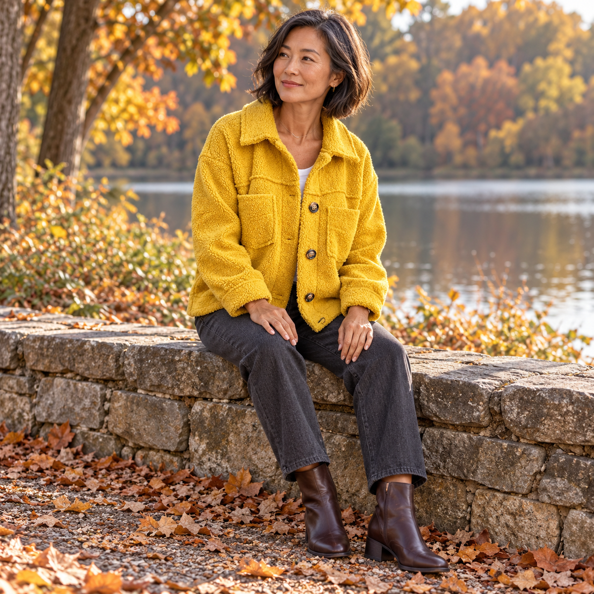 Veste en fausse fourrure douce à boutons