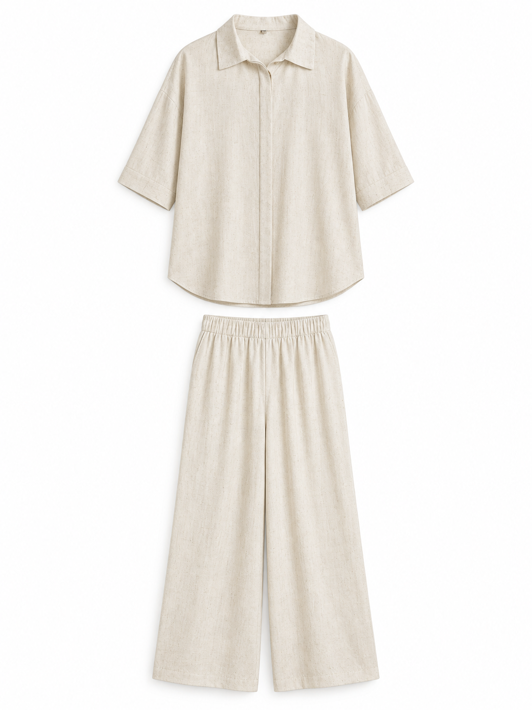 Natural Relaxed Linen-Blend Shirt & Trousers Set product view
