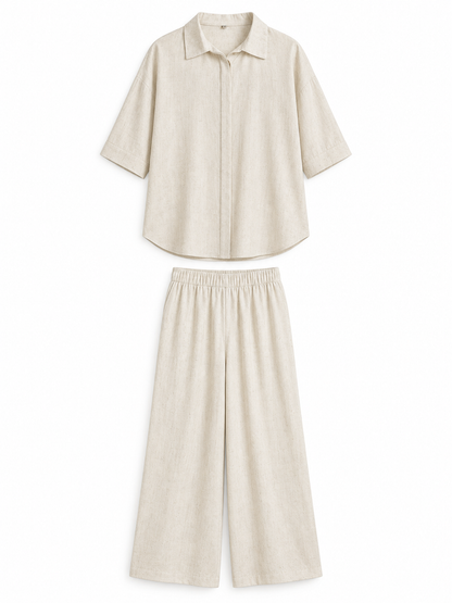 Natural Relaxed Linen-Blend Shirt & Trousers Set product view