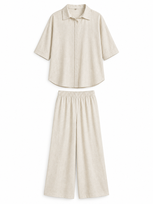 Natural Relaxed Linen-Blend Shirt & Trousers Set product view