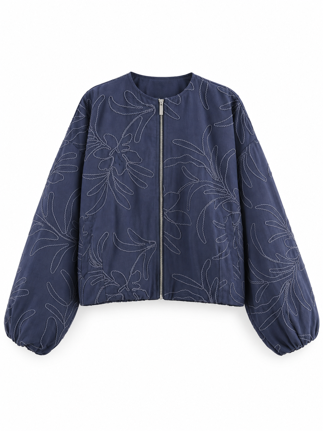 Navy Embroidered Cropped Jacket product view