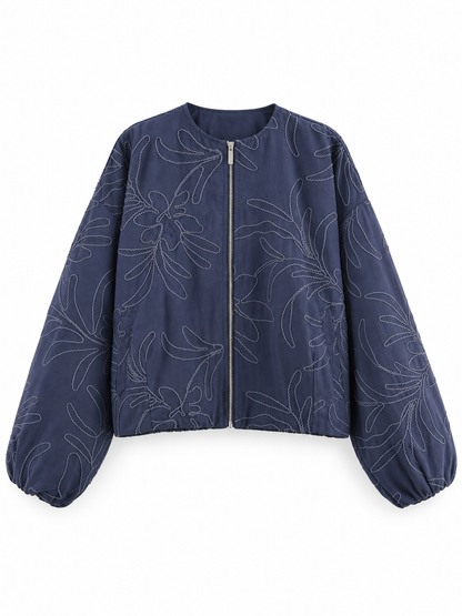 Navy Embroidered Cropped Jacket product view