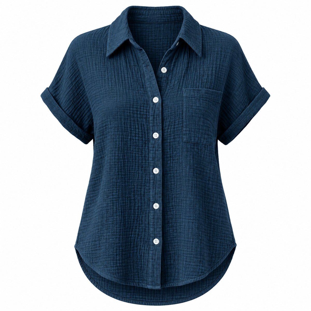 Navy Relaxed Cotton-Blend Short-Sleeve Shirt product view