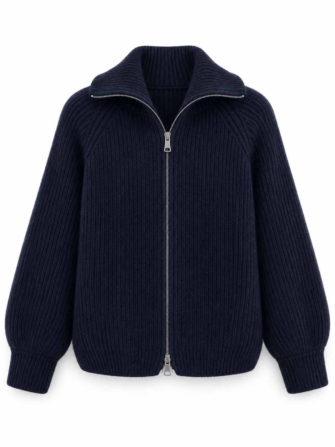 Navy Zip Wool Knit Cardigan product view