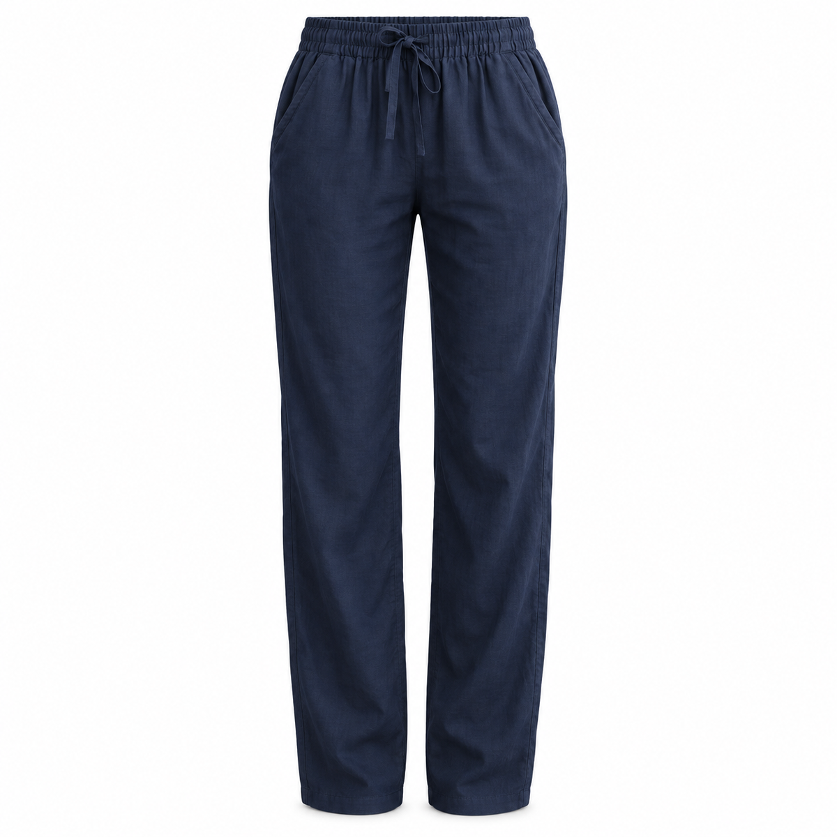 Navy Linen-Blend Drawstring Trousers product view
