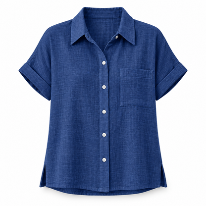 Navy Relaxed Linen Short-Sleeve Shirt product view