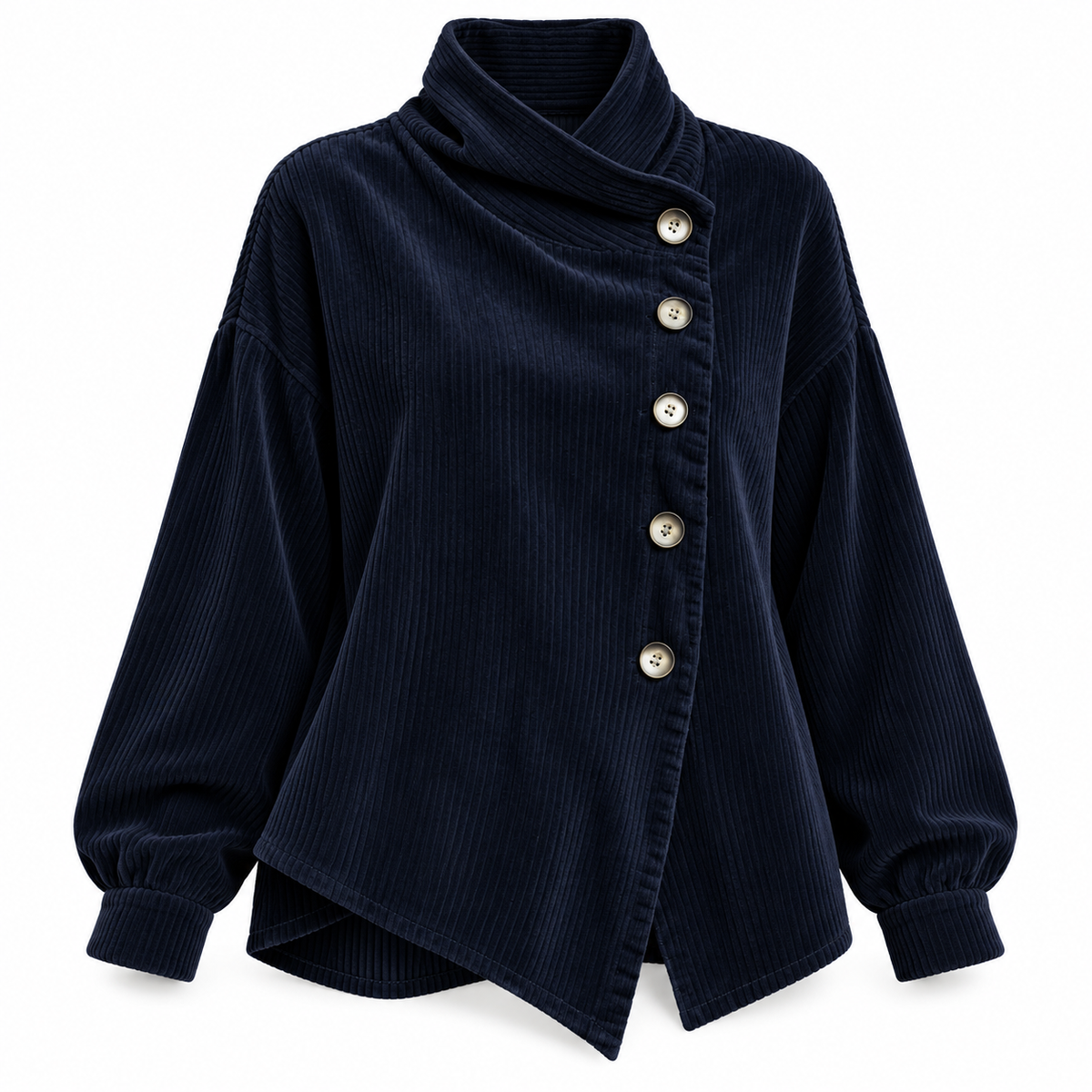 Asymmetrische Cordbluse mit Knöpfen