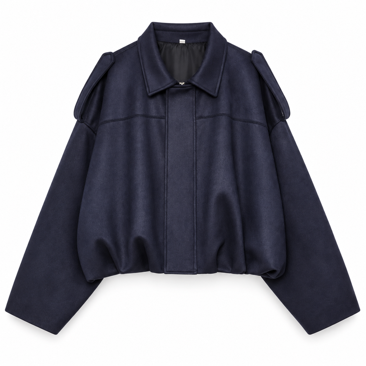 Navy Cropped Suede-Effect Bomber Jacket product view