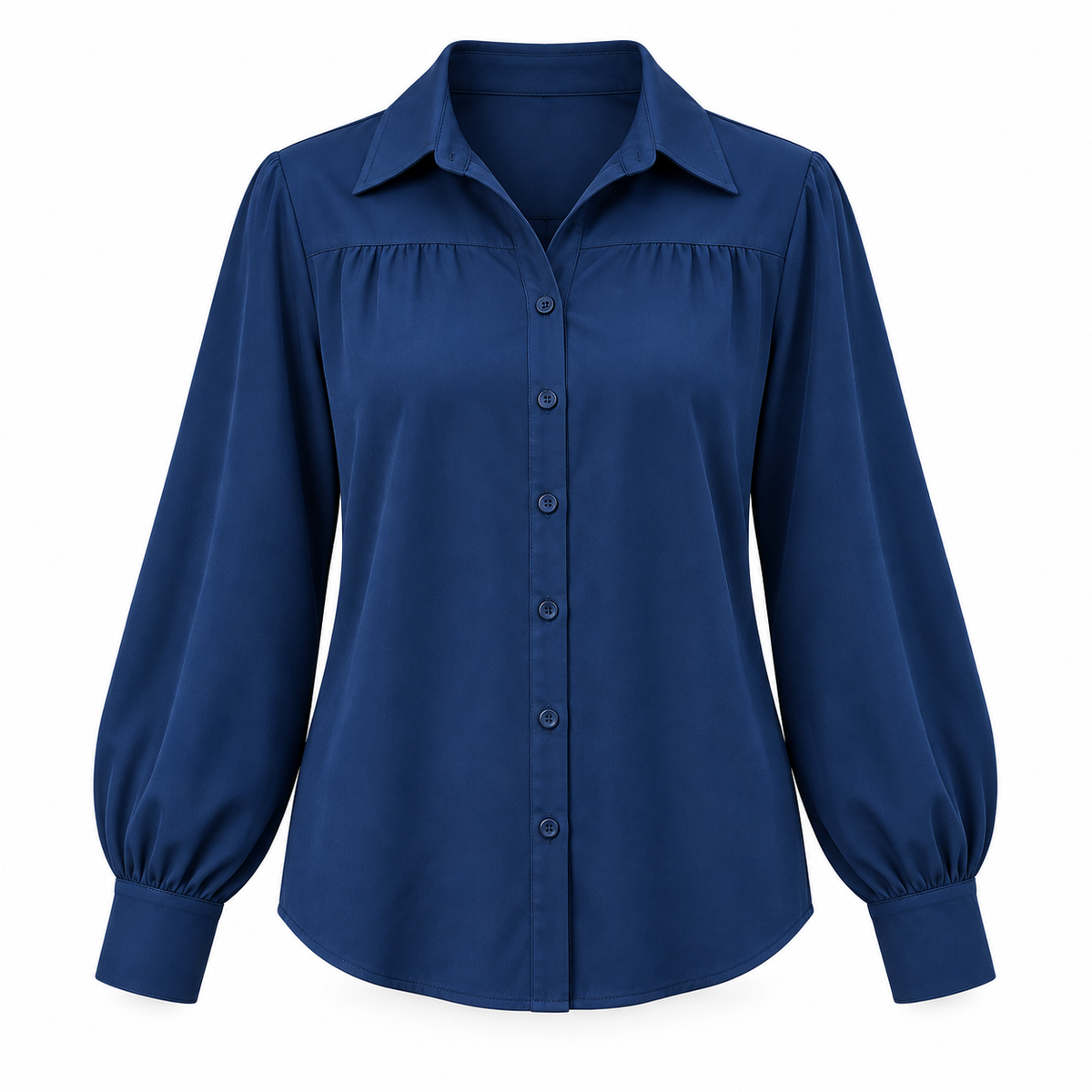 Lantern-Sleeve Button Blouse