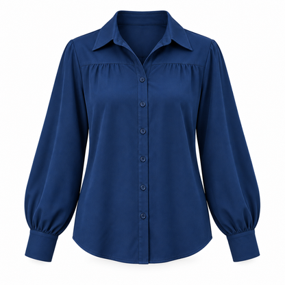 Lantern-Sleeve Button Blouse