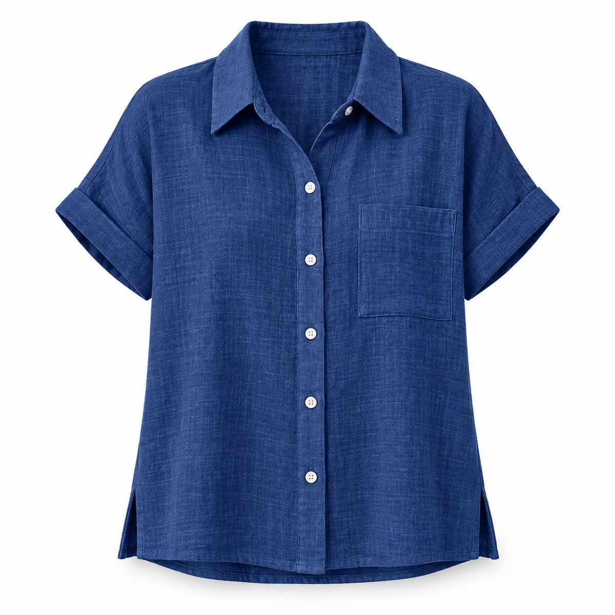 Navy Loose Linen-Blend Short-Sleeve Shirt product view
