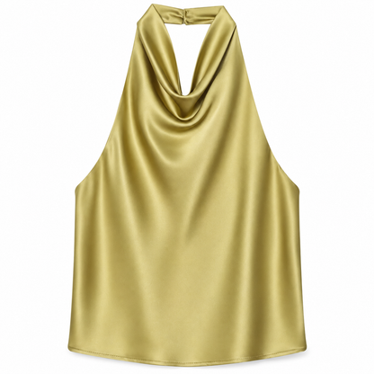 Olive gold Satin Halter Top product view
