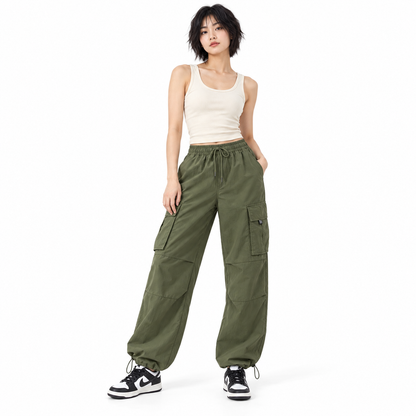 Olive Relaxed Cargo Trousers shown on a model