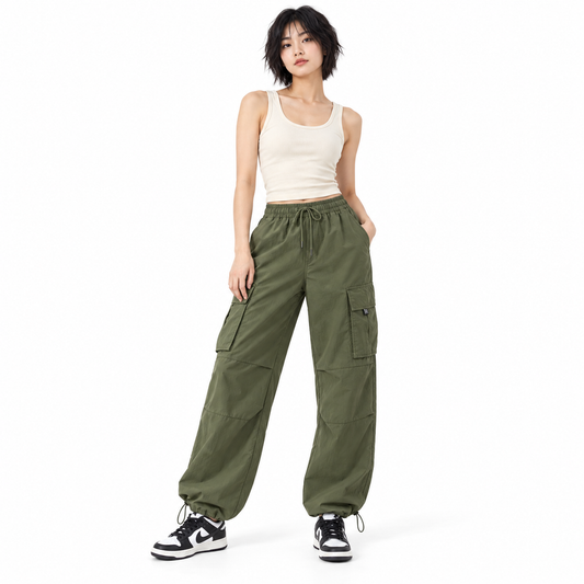 Olive Relaxed Cargo Trousers shown on a model