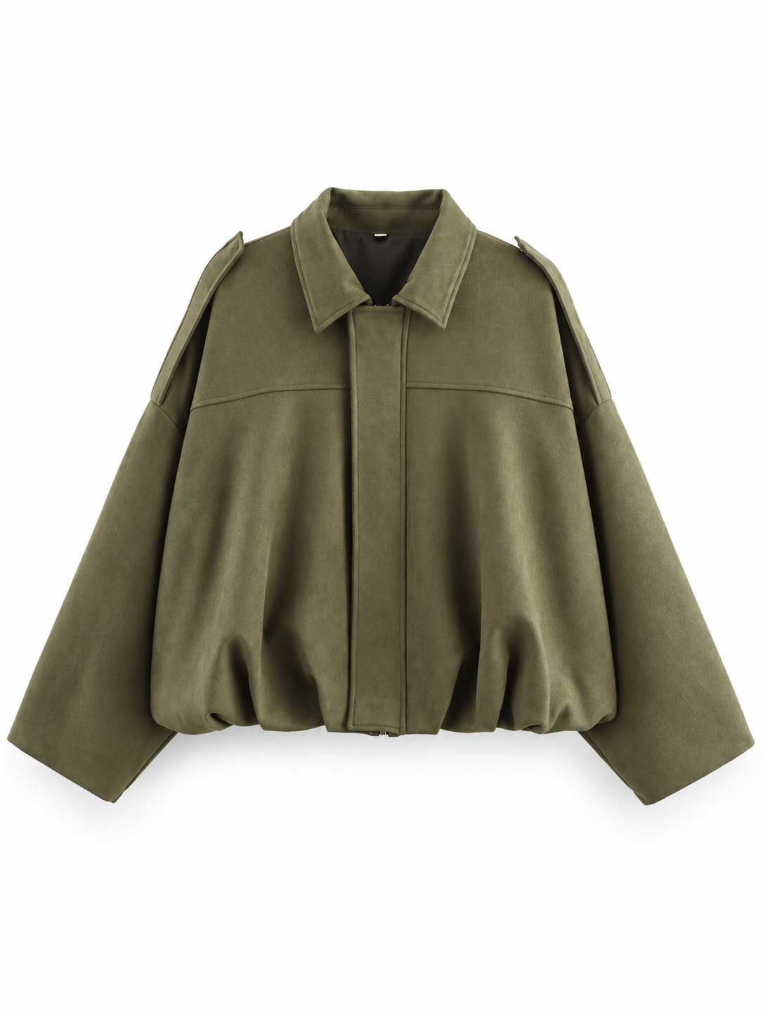 Olive Oversized Suede-Effect Bomber Jacket product view