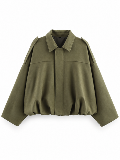 Olive Oversized Suede-Effect Bomber Jacket product view