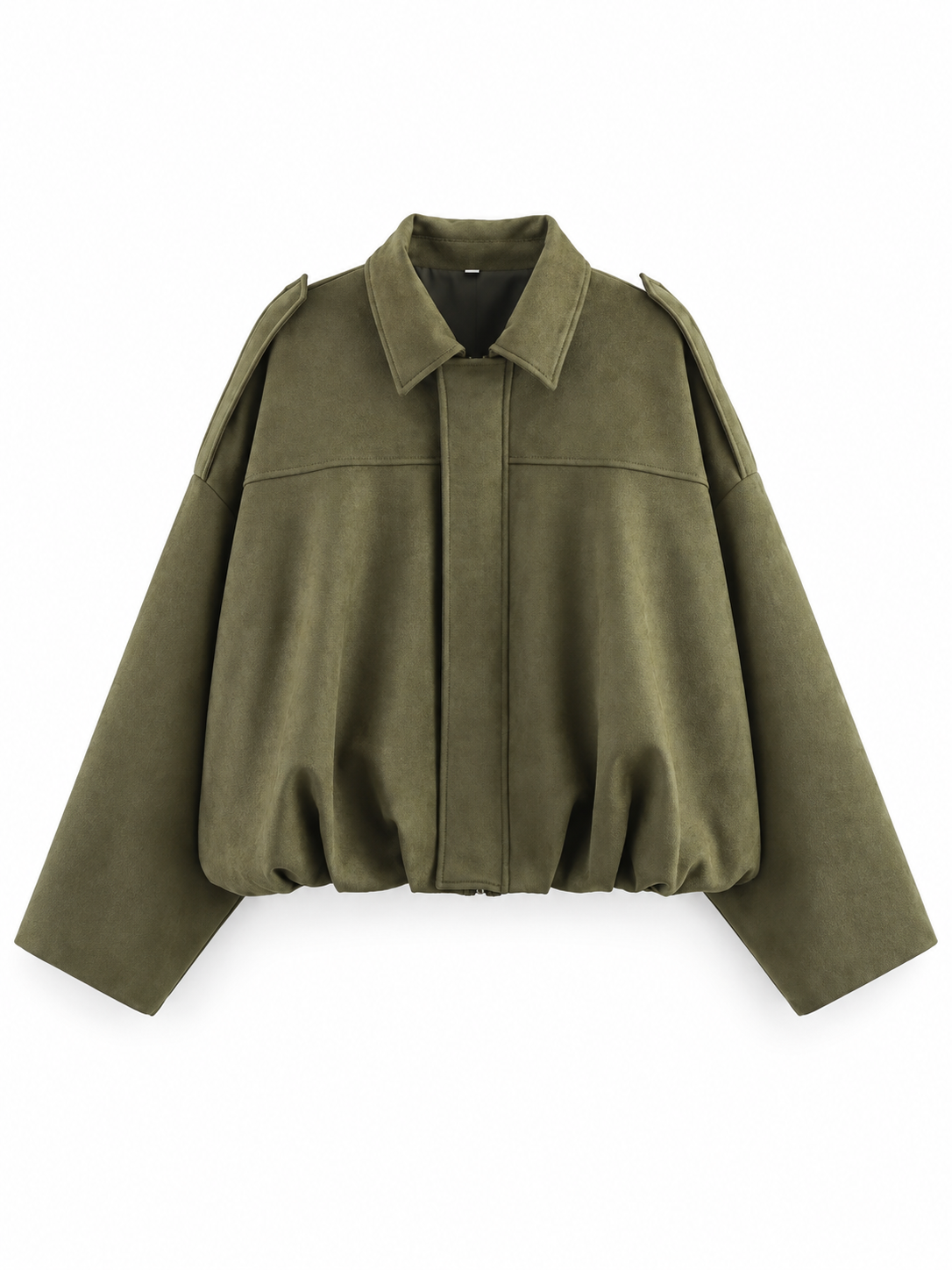 Olive Relaxed Suede-Effect Jacket product view