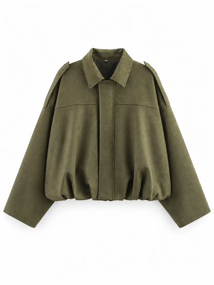 Olive Relaxed Suede-Effect Jacket product view
