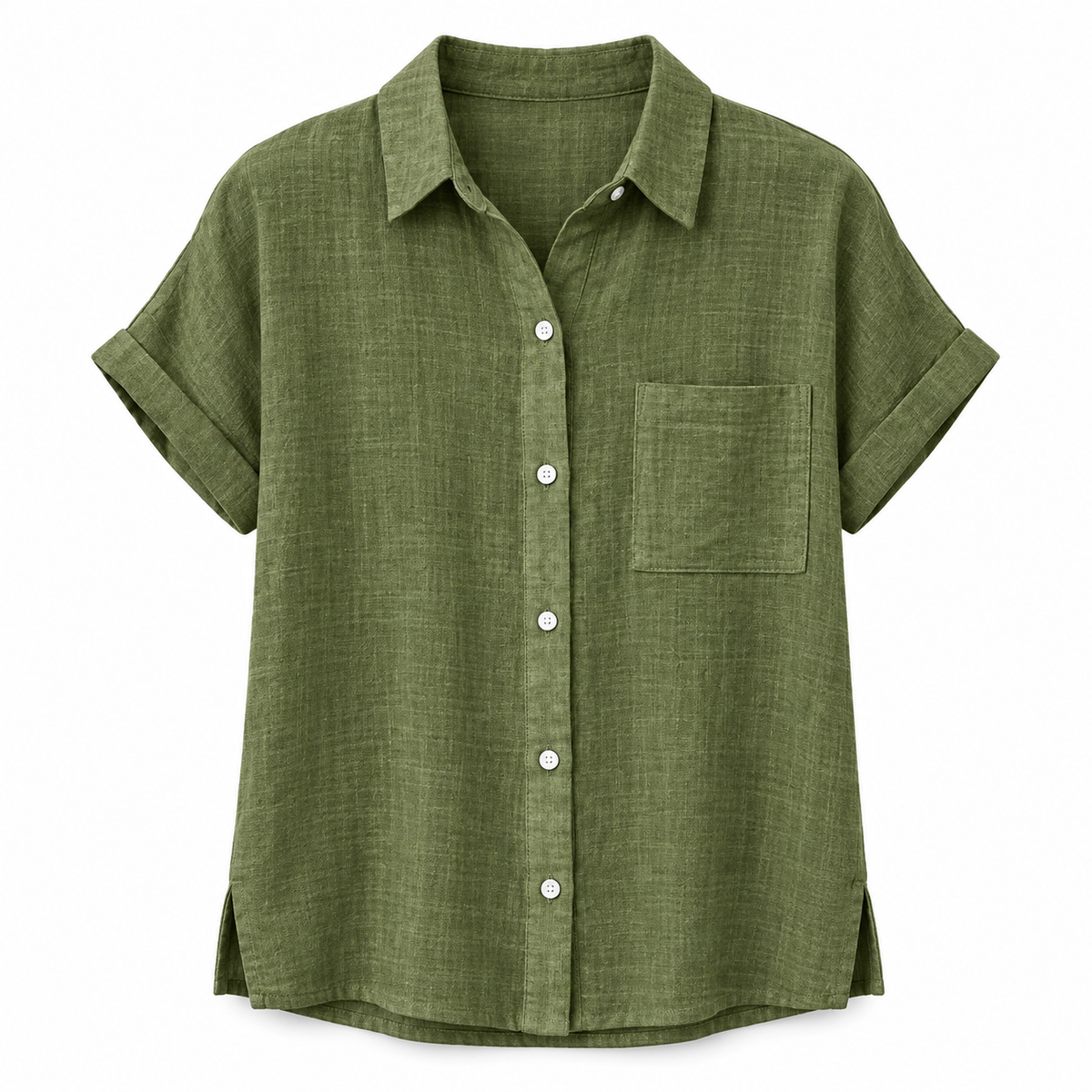 Olive Relaxed Linen Short-Sleeve Shirt product view
