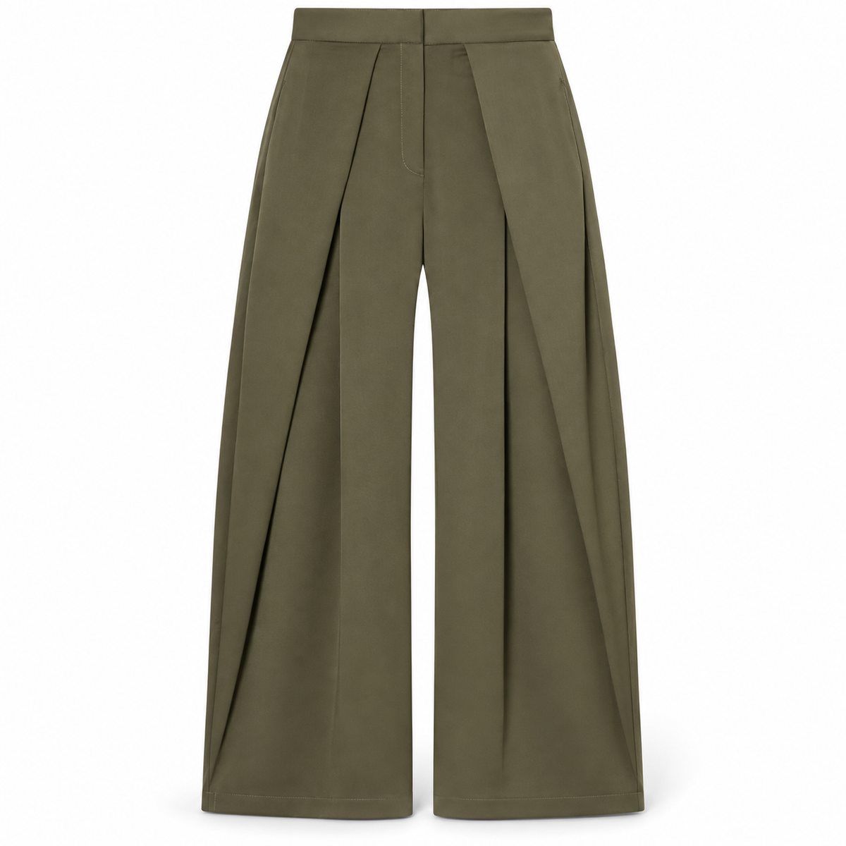 Olive Pleated Wide-Leg Trousers product view