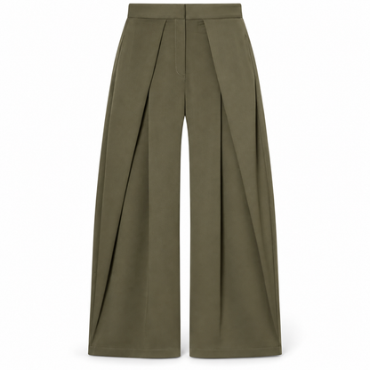 Olive Pleated Wide-Leg Trousers product view