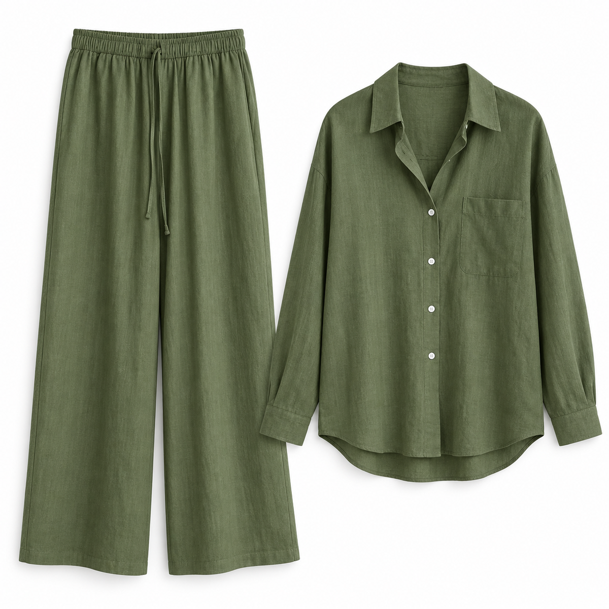 Olive Relaxed Linen Shirt & Trouser Set product view