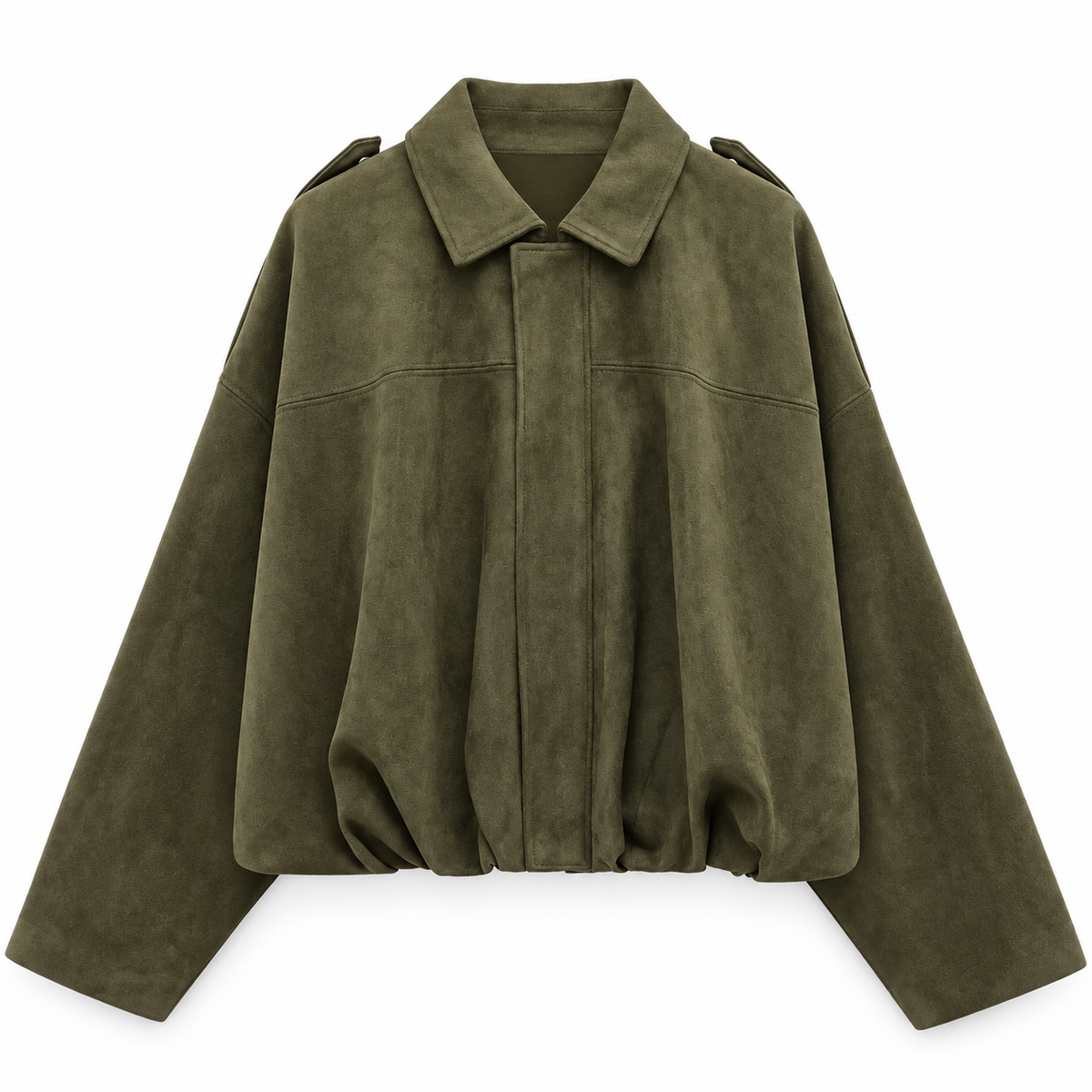 Olive Cropped Suede-Effect Bomber Jacket product view