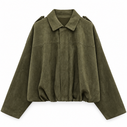 Olive Cropped Suede-Effect Bomber Jacket product view