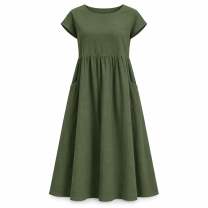 Relaxed Linen-Blend Midi Dress
