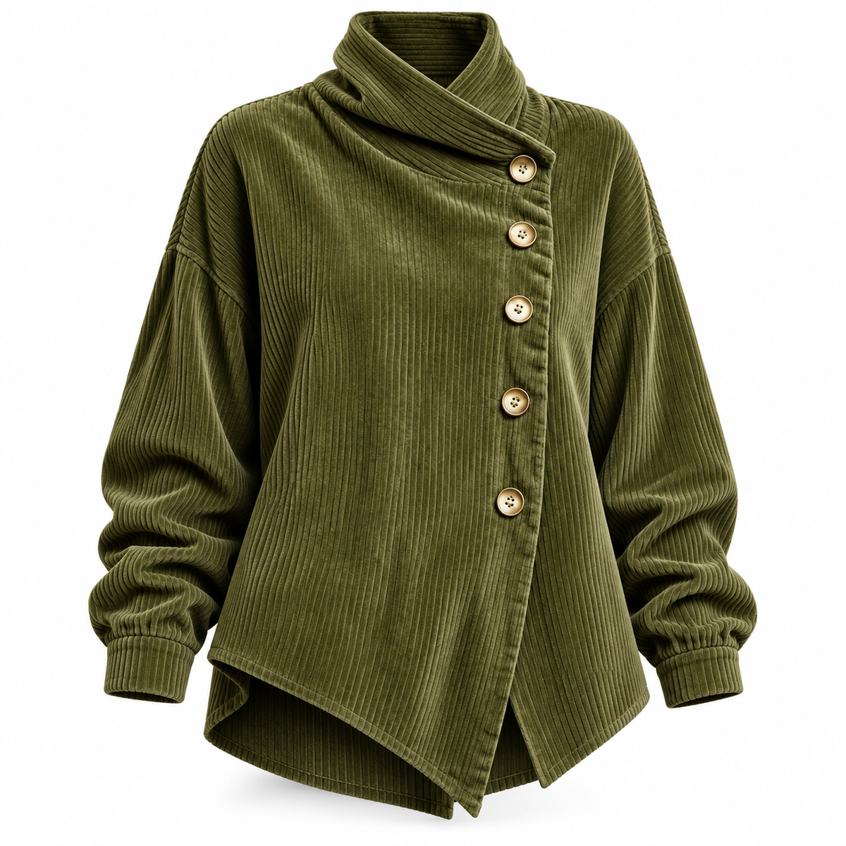 Asymmetrische Cordbluse mit Knöpfen