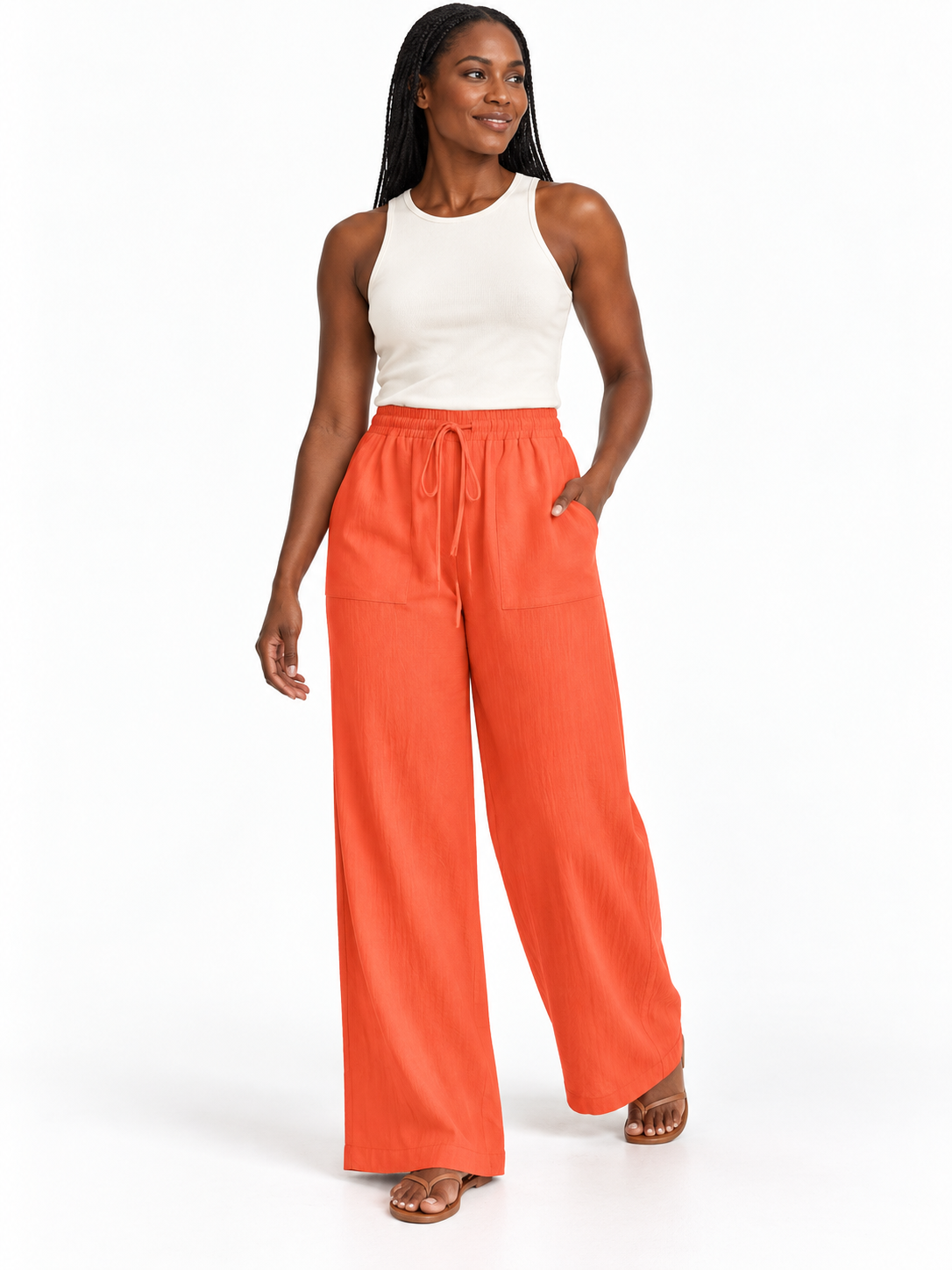 Orange Relaxed Wide-Leg Trousers shown on a model