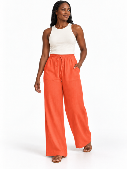 Orange Relaxed Wide-Leg Trousers shown on a model