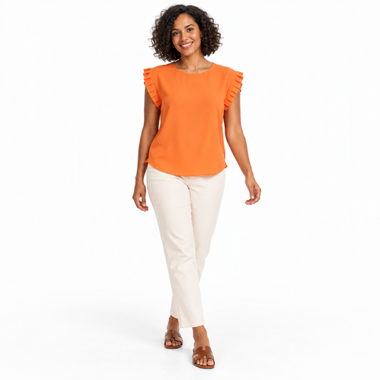 Pleated Short-Sleeve Blouse
