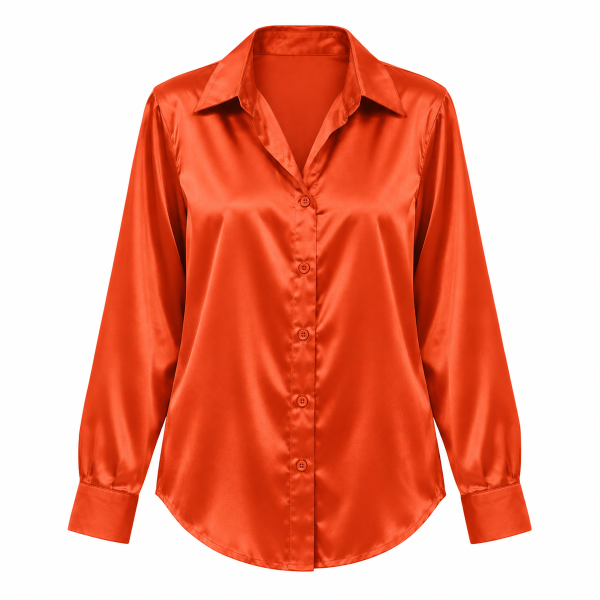 Orange Satin-Look Long-Sleeve Shirt product view