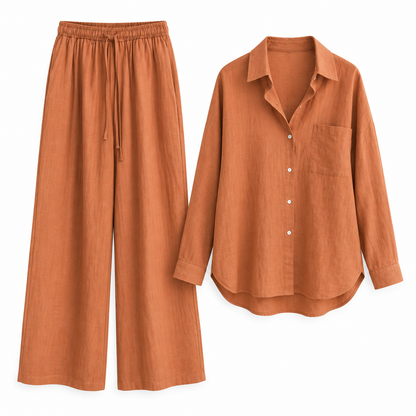 Orange Relaxed Linen Shirt & Trouser Set product view