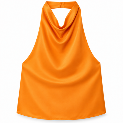 Orange Satin Halter Top product view