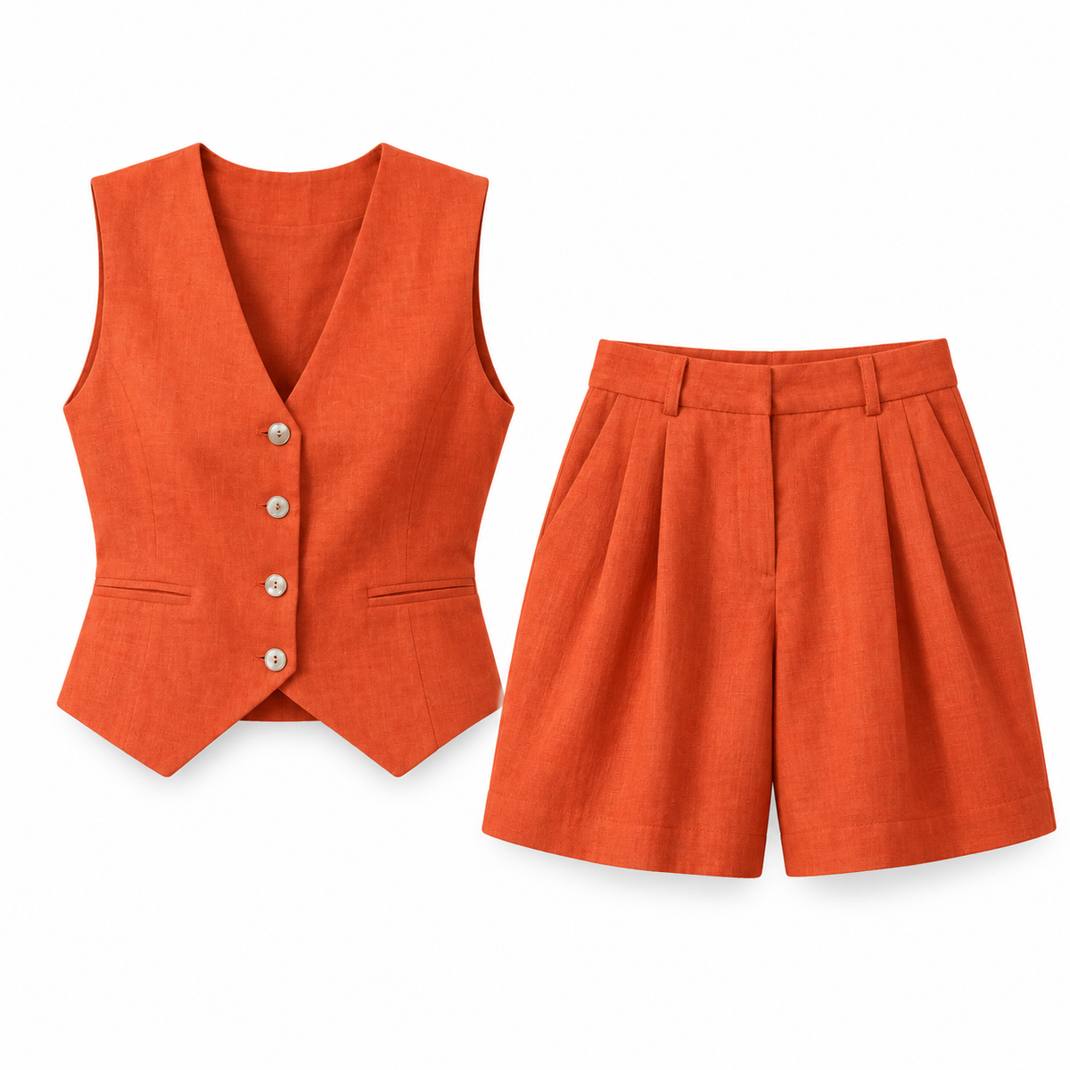 Orange Linen-Look Vest & Shorts Set product view