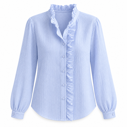 Ruched High-Neck Button Blouse