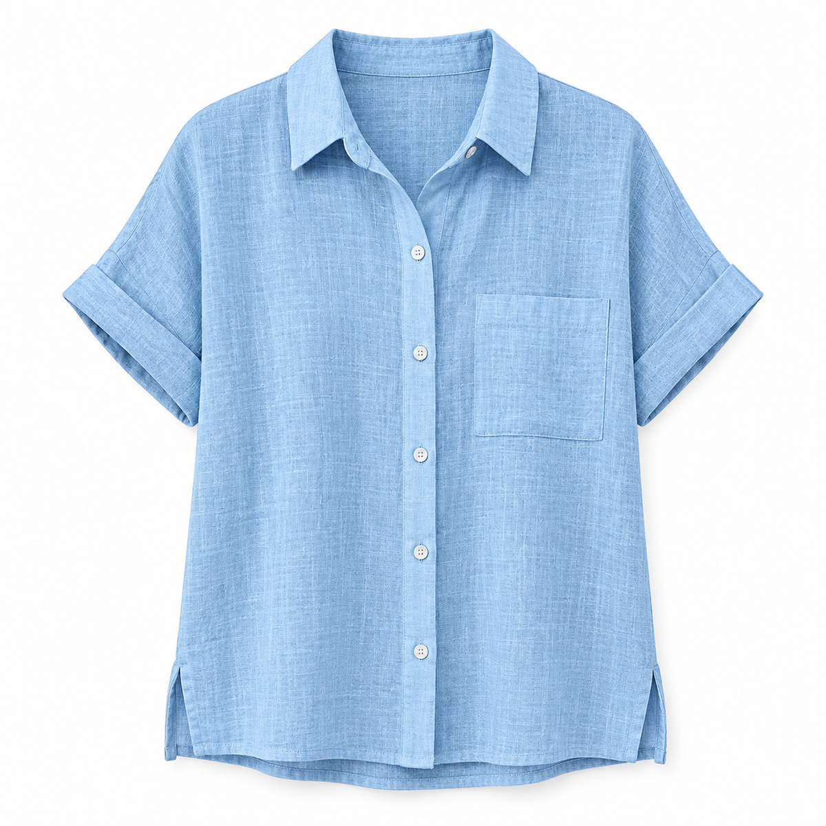Pale blue Loose Linen-Blend Short-Sleeve Shirt product view