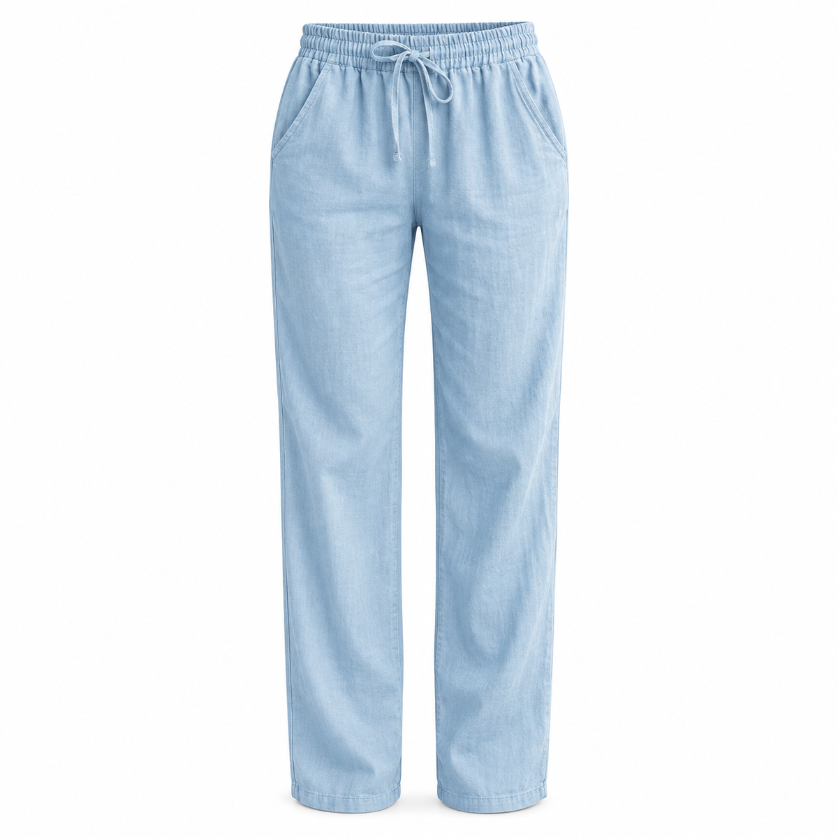 Pale blue Linen-Blend Drawstring Trousers product view