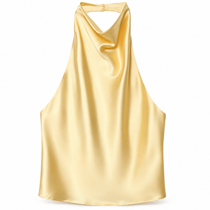 Pale gold Satin Halter Top product view