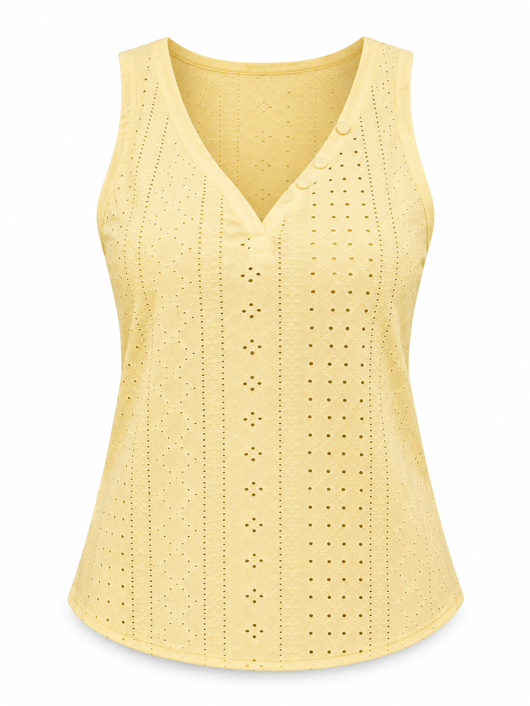 Pale yellow Eyelet Button Tank Top product view