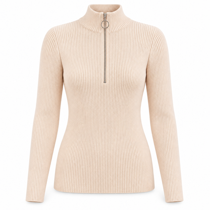 Peach cream Zip-Neck Knit Sweater product view