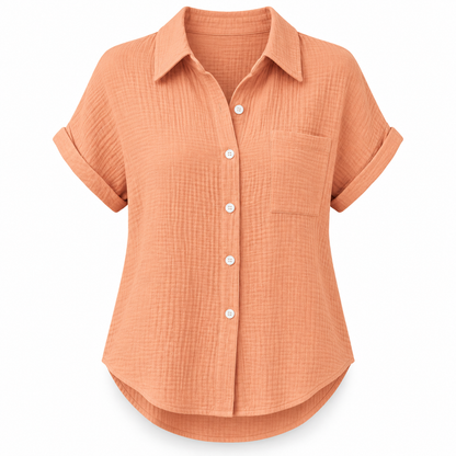 Peach Relaxed Cotton-Blend Short-Sleeve Shirt product view
