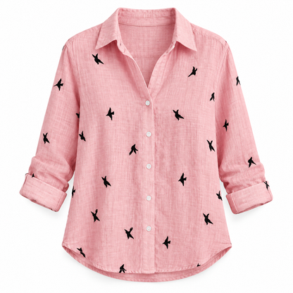 Pink bird Relaxed Long-Sleeve Button Shirt product view