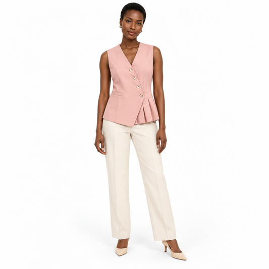 Pink Pleated V-Neck Waistcoat shown on a model