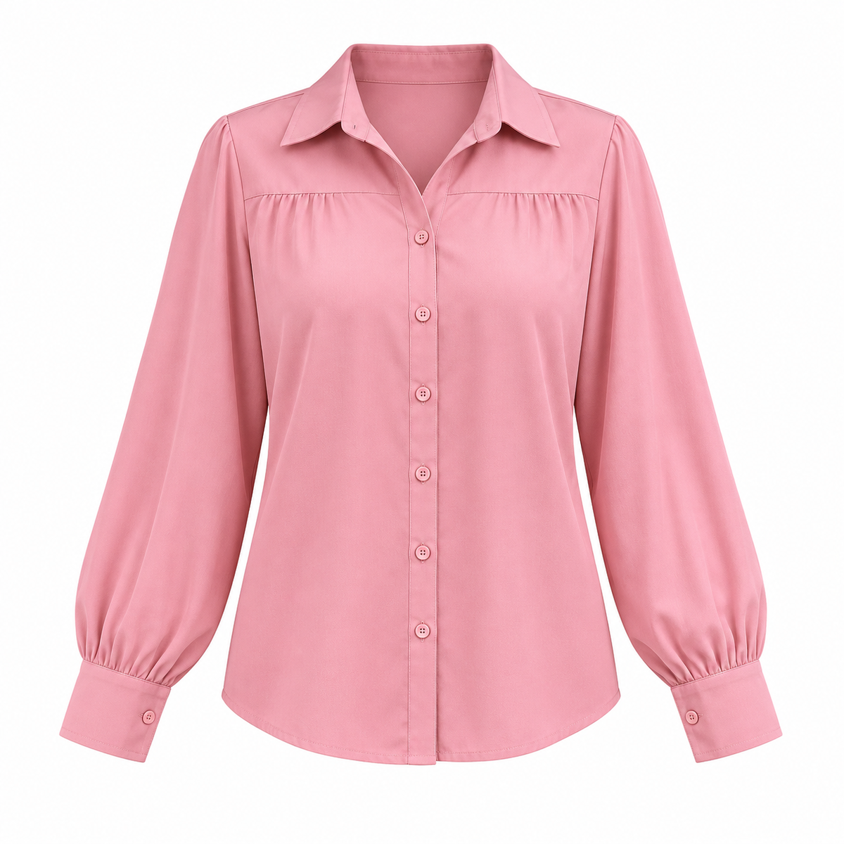 Lantern-Sleeve Button Blouse