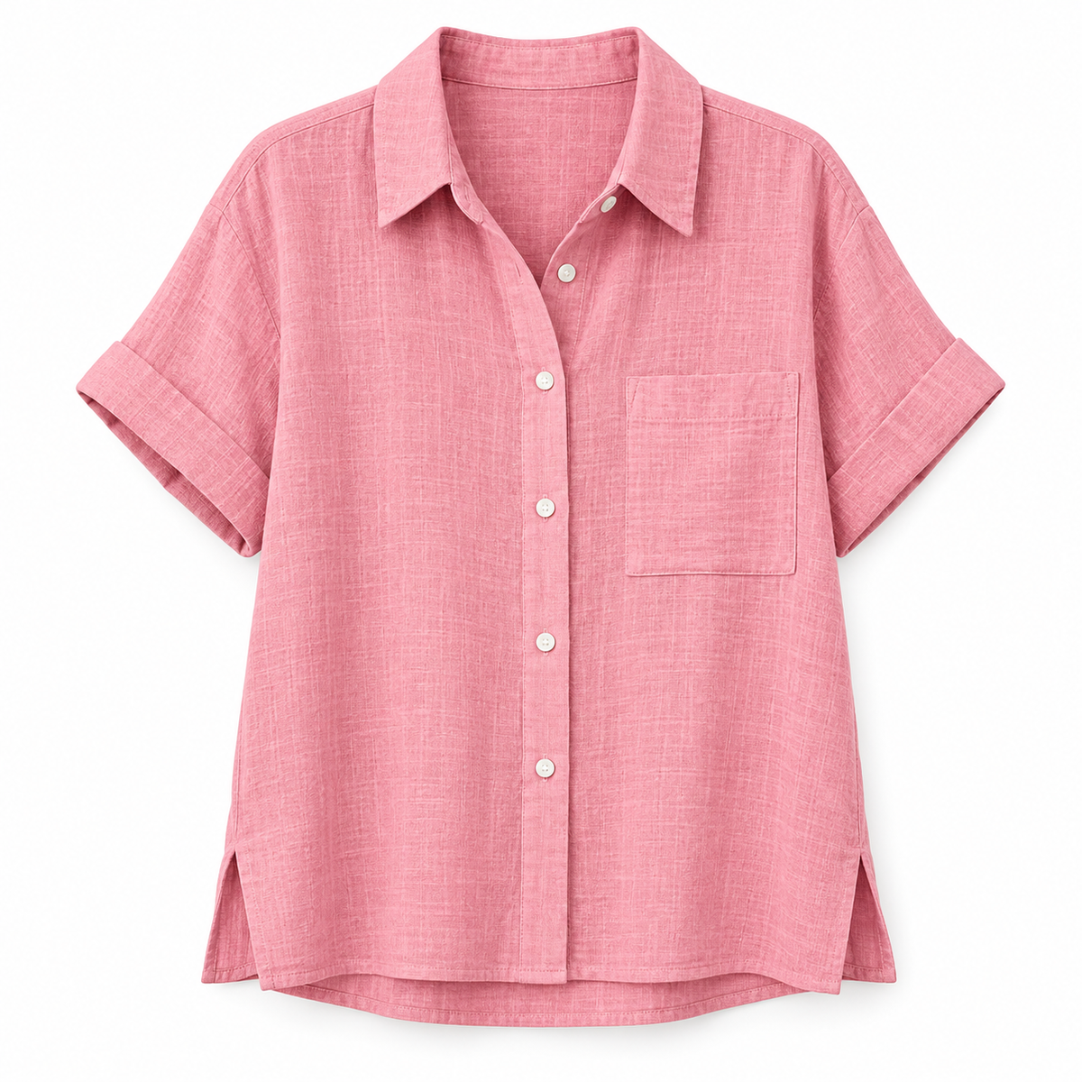 Pink Relaxed Linen Short-Sleeve Shirt product view