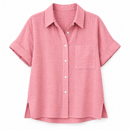 Pink Relaxed Linen Short-Sleeve Shirt product view